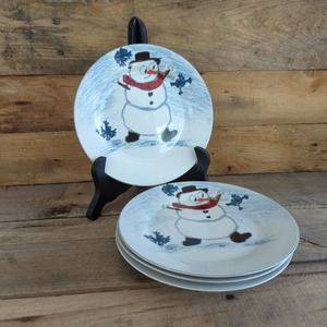 Christmas Village Kid's Collection Set of Four 7.5" Snowman Dessert Plates